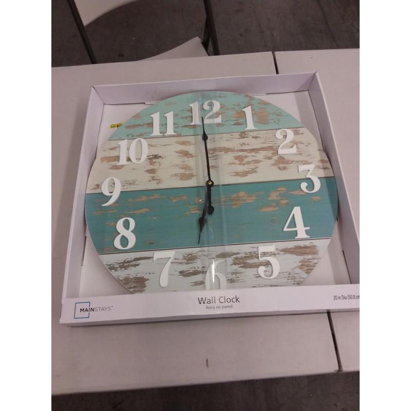 Mainstays Real Wood Plank Clock, Analog, Coastal, Modern Farmhouse, Cool Blue Finish