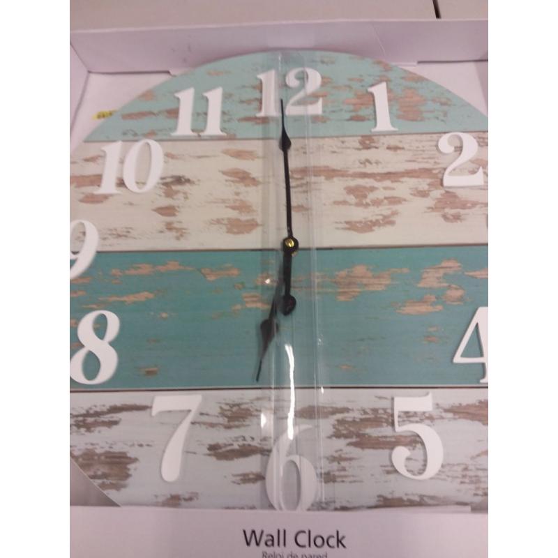 Mainstays Real Wood Plank Clock, Analog, Coastal, Modern Farmhouse, Cool Blue Finish