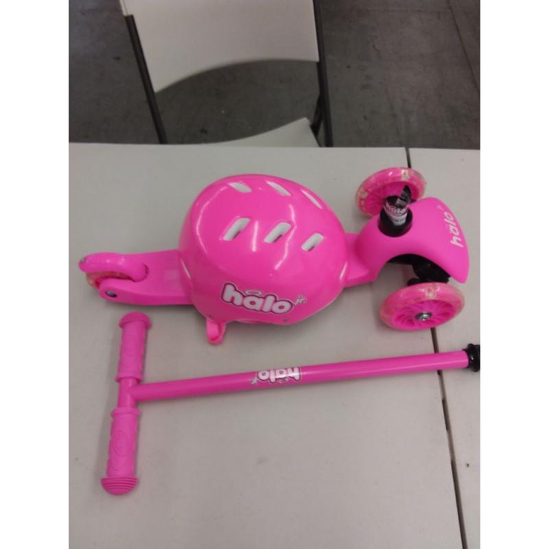 HALO Rise Above Jr 3 Wheel Scooter Combo - Pink - Super-Bright Light Up Wheels + Size Adjustable Helmet - Designed For All Riders (Unisex)