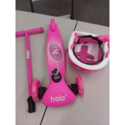 HALO Rise Above Jr 3 Wheel Scooter Combo - Pink - Super-Bright Light Up Wheels + Size Adjustable Helmet - Designed For All Riders (Unisex)