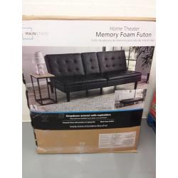 Mainstays Memory Foam Faux Leather PillowTop Futon, Black