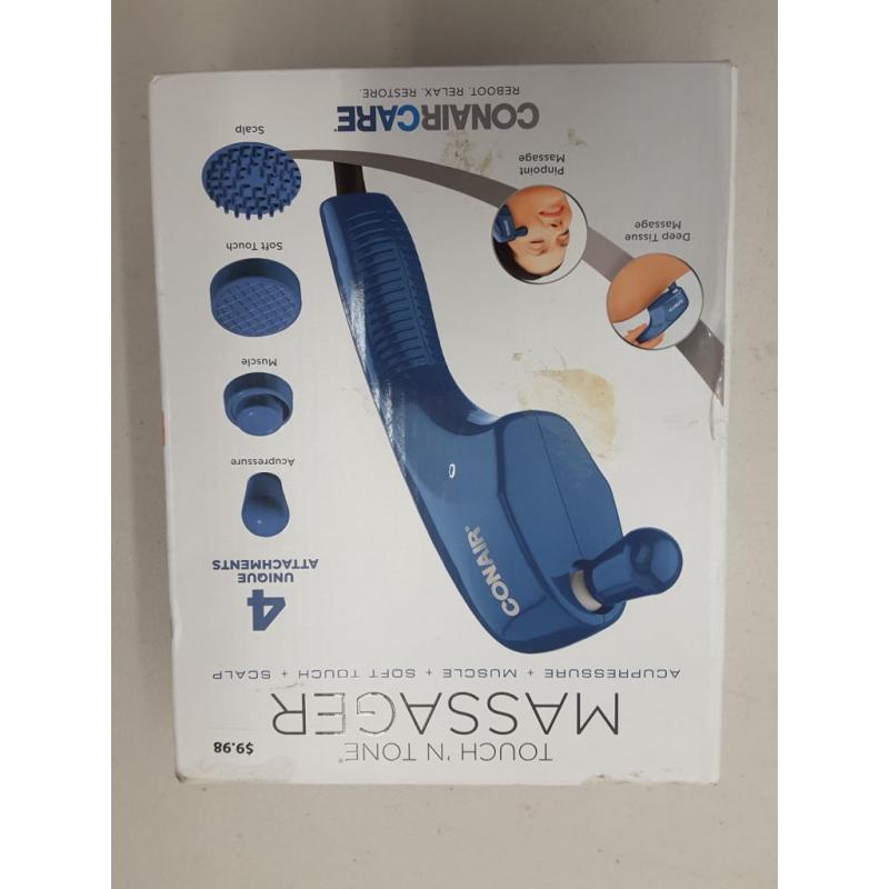 Touch 'N Tone Hand Held Body Massager Wand with 4 Attachments, blue