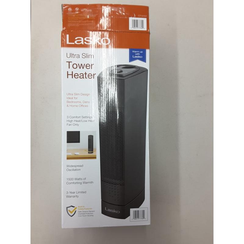 Oscillating Ultra Slim Electric Tower Space Heater with 2 Speeds, CT14101, Black