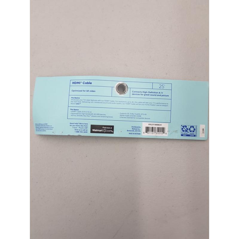 Onn HDMI Cable, 25', Black