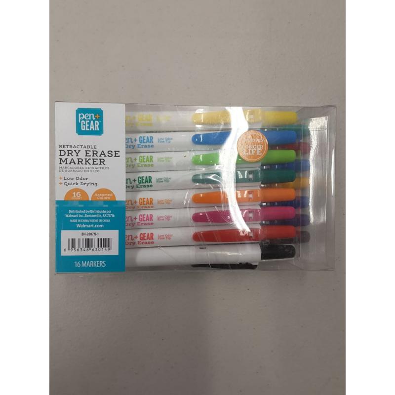 Pen + Gear Retractable Dry Erase Markers, Fine Tip, Assorted Colors, 16 Count