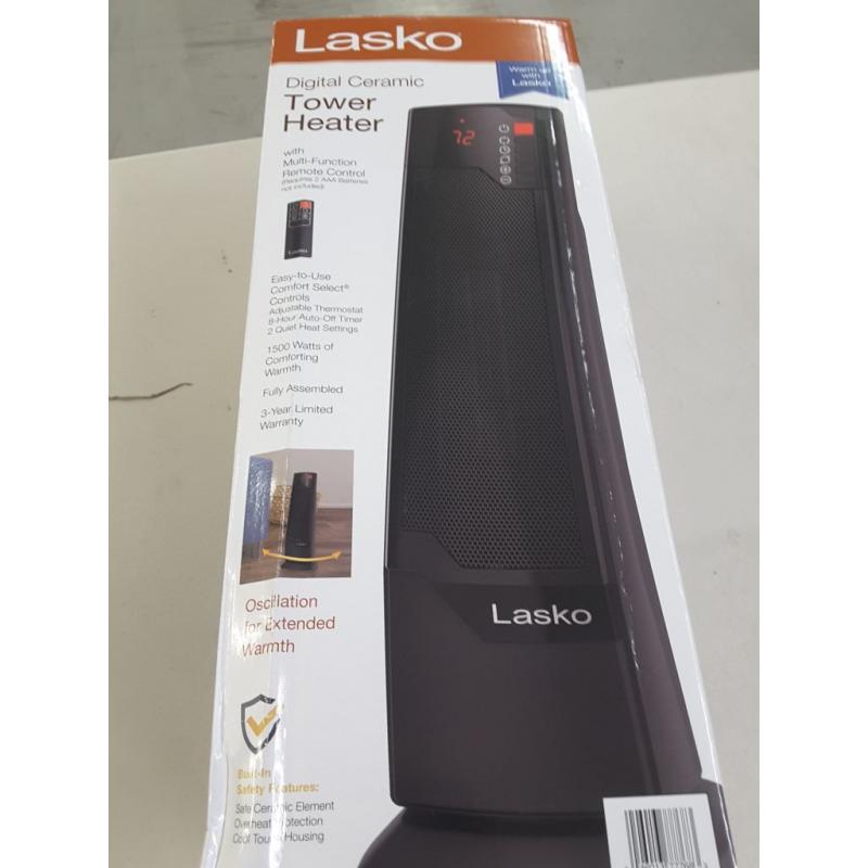 Lasko 1500W Oscillating Ceramic Tower Space Heater with Remote, CT22835, Black