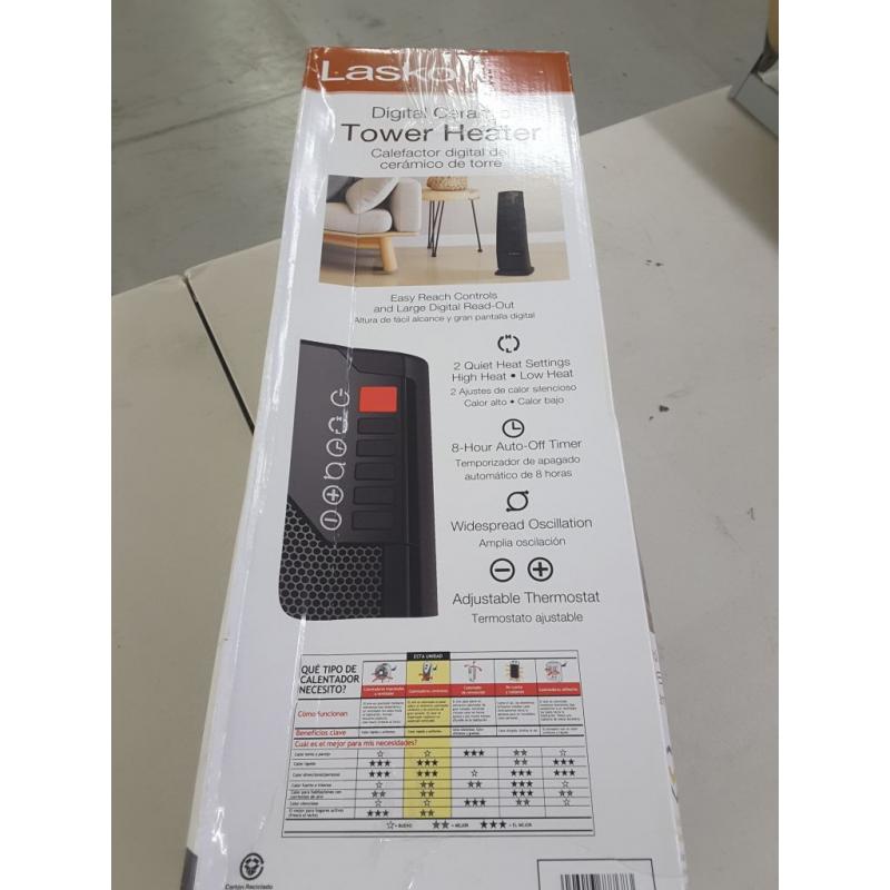 Lasko 1500W Oscillating Ceramic Tower Space Heater with Remote, CT22835, Black