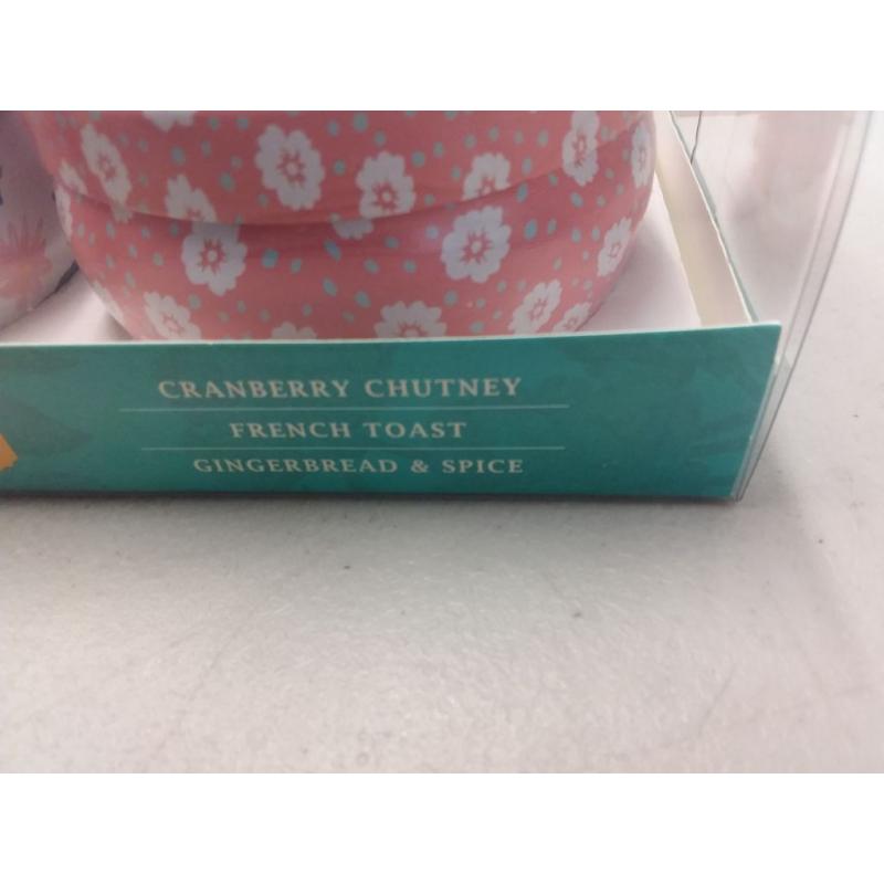 The Pioneer Woman 3-Piece Baked Goods Collection Tin Candles Set, Cranberry Chutney, French Toast, and Gingerbread & Spice, 4.95 oz