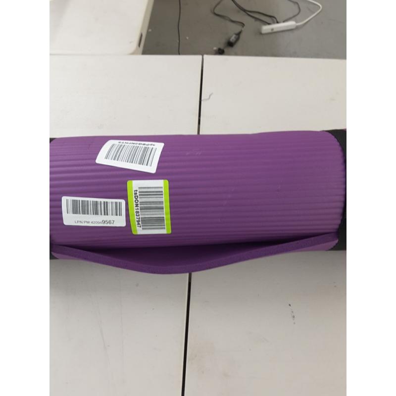 Gaiam Essentials Thick Yoga Mat Fitness & Exercise Mat with Easy-Cinch Yoga Mat Carrier Strap, Purple, 72 InchL x 24 InchW x 2/5 Inch Thick