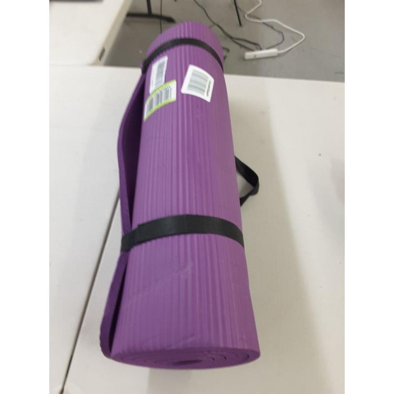 Gaiam Essentials Thick Yoga Mat Fitness & Exercise Mat with Easy-Cinch Yoga Mat Carrier Strap, Purple, 72 InchL x 24 InchW x 2/5 Inch Thick