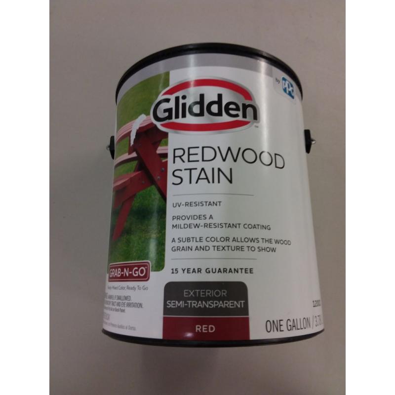 Glidden Redwood Stain, One gallon Exterior semi-transparent Red Stain