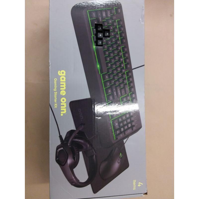 4-PC Gaming Starter Kit with LED Keyboard, Programmable Mouse, Over-ear Headset