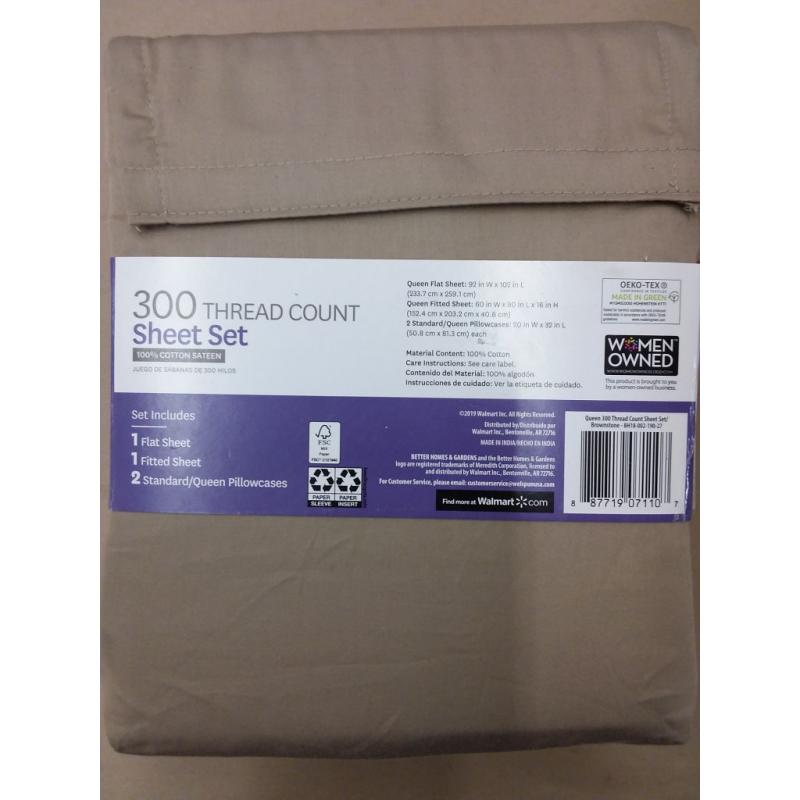 300 Thread Count 100% Cotton Wrinkle Resistant Sheet Set, Queen