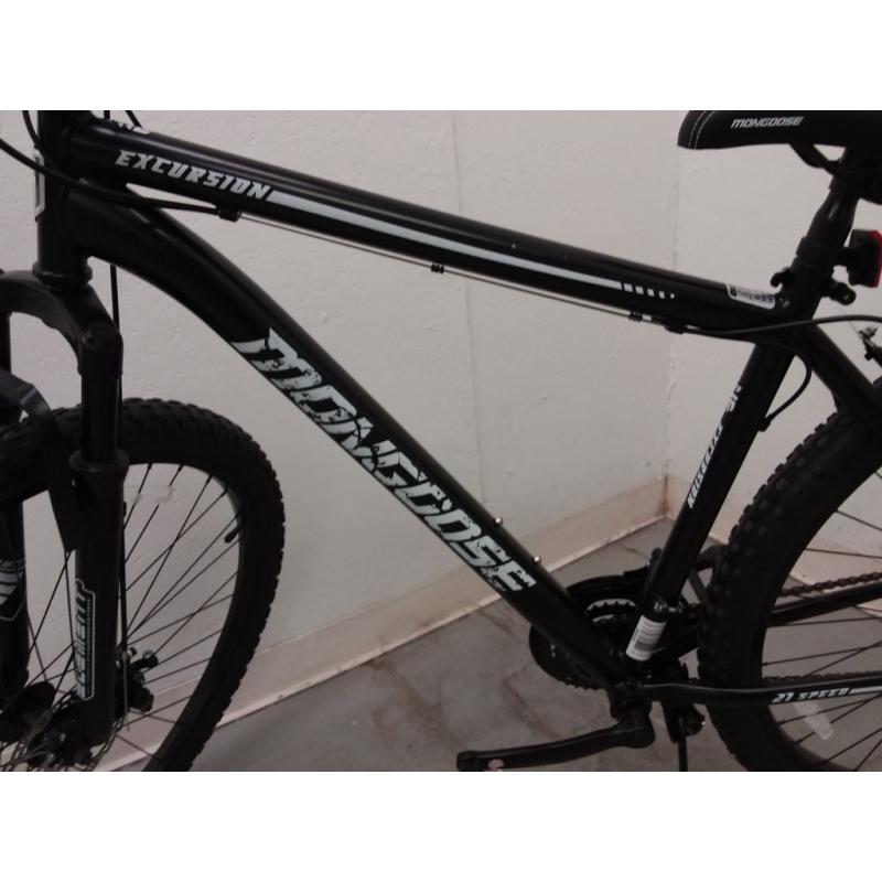 Mongoose Excursion Men's Mountain Bike, 29 inch wheels, 21 speeds, black / white