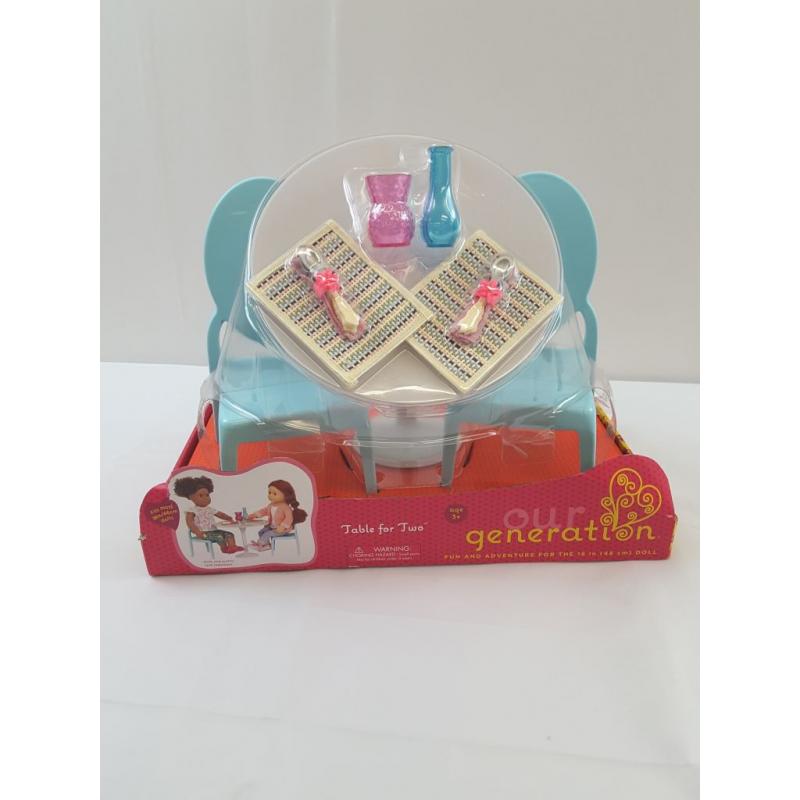 Our Generation Furniture Playset for 18 Dolls - Table for Two in White & Blue