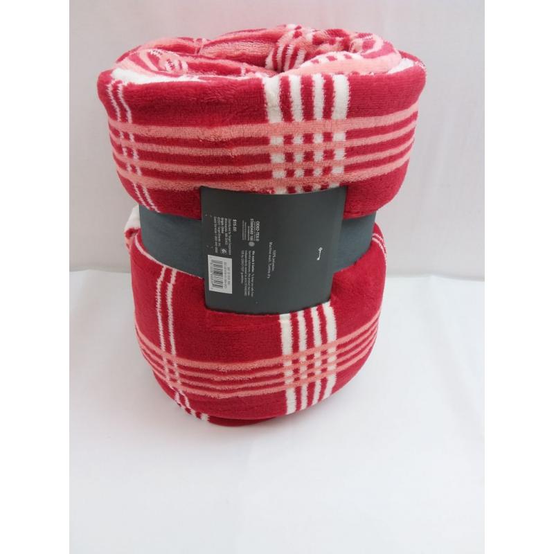 Threshold Red Windowpane Plaid Printed Plush with Sherpa Reverse Throw Blanket