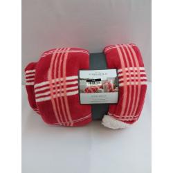 Threshold Red Windowpane Plaid Printed Plush with Sherpa Reverse Throw Blanket