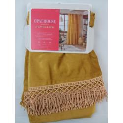 84x54 Velvet Macrame Trim Light Filtering Curtain Panel Gold - Opalhouse designed with Jungalow