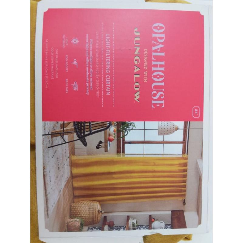 84x54 Velvet Macrame Trim Light Filtering Curtain Panel Gold - Opalhouse designed with Jungalow