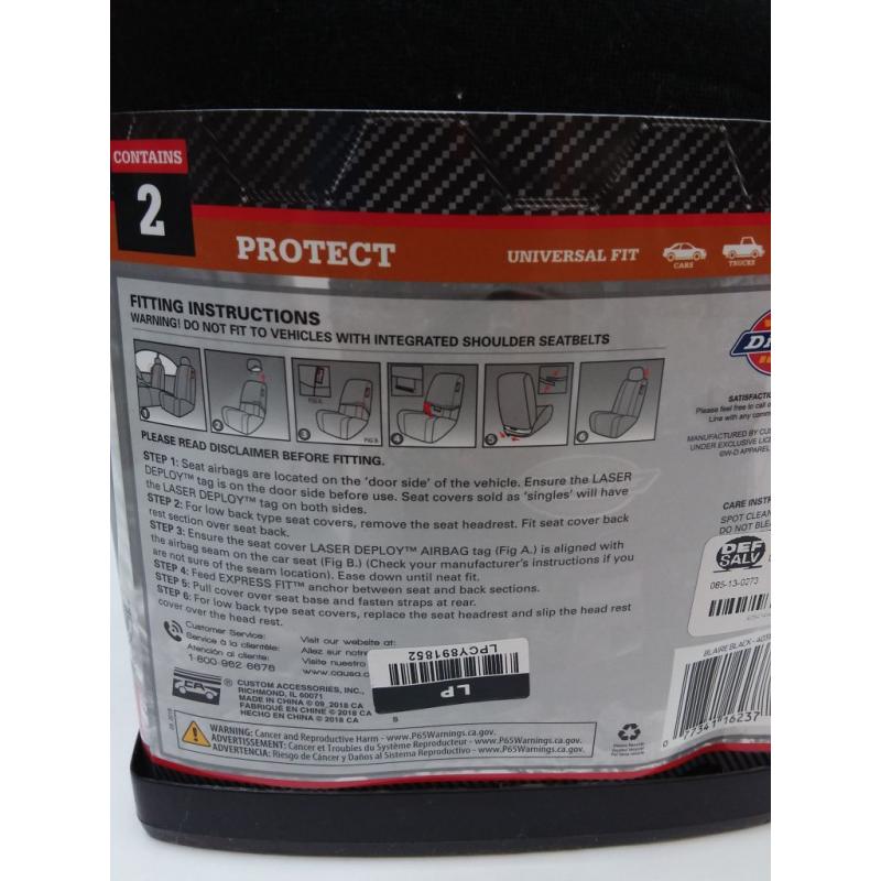 Dickies 2pc Custom LB Blair Seat Cover Automotive Interior Covers And Pads Black