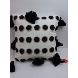 Embroidered Dots with Pom-Poms Square Throw Pillow Cream/Black - Opalhouse designed with Jungalow