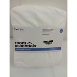 Twin/Twin XL Garment Washed Microfiber Solid Sheet Set White - Room Essentials