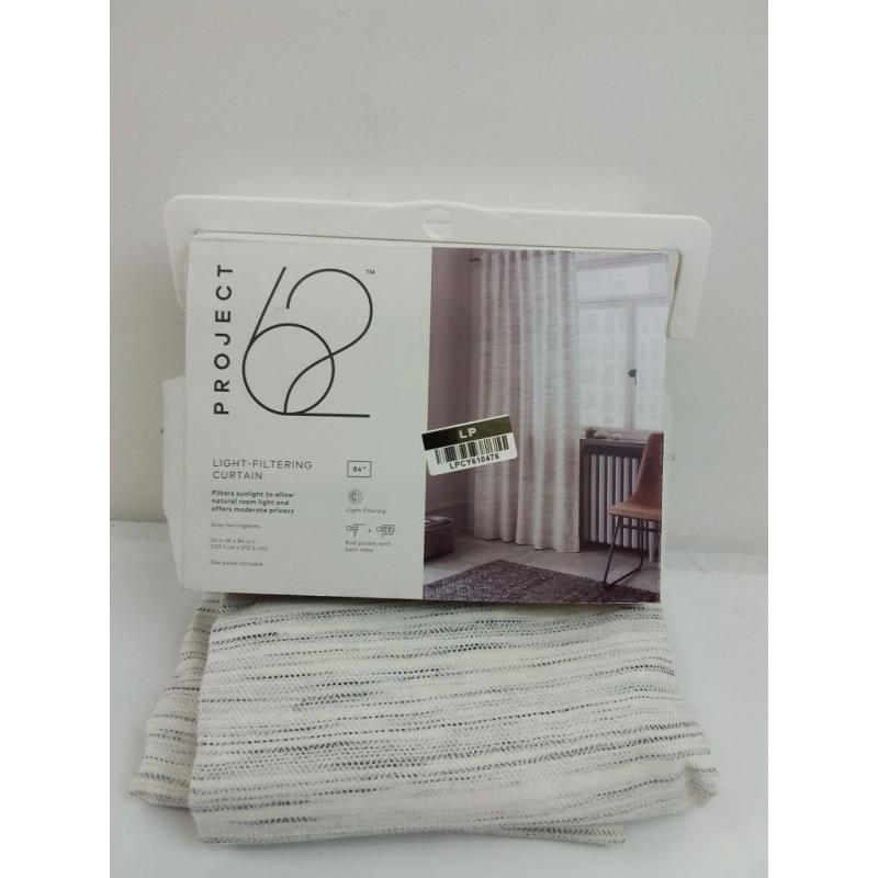 84x54 Striation Herringbone Light Filtering Window Curtain Panel White/Gray - Project 62