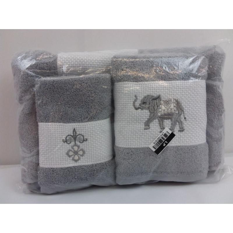 Quinn Embellished Bath Towel Set Light Gray - Linum Home Textiles