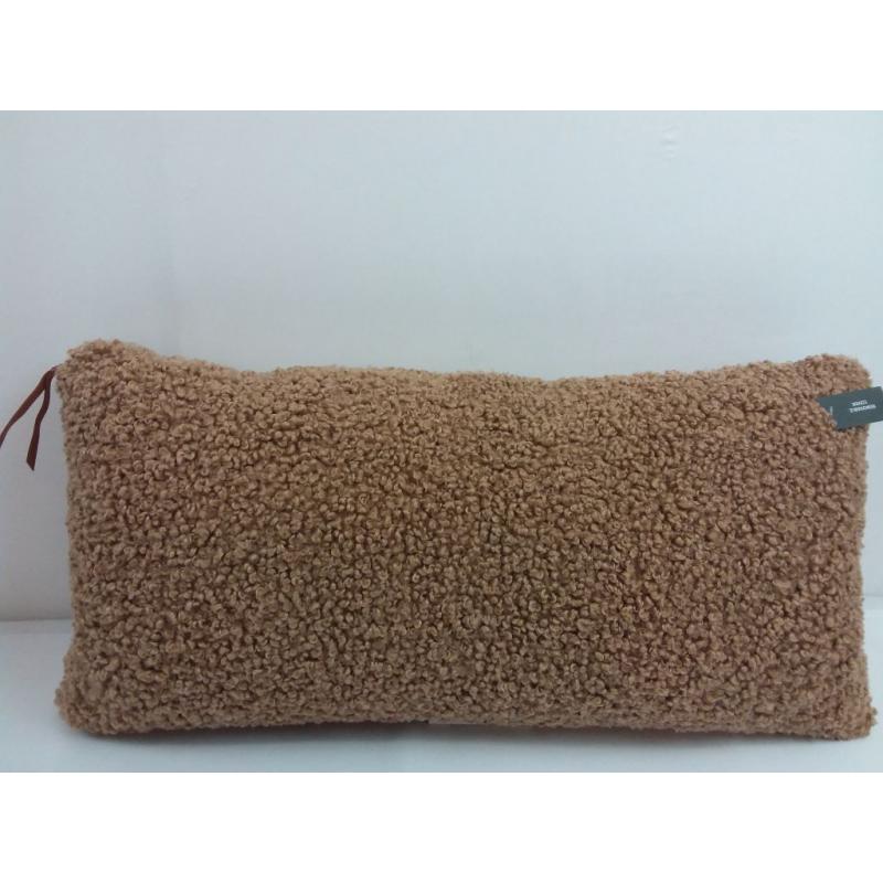 Oversized Boucle Lumbar Throw Pillow with Exposed Zipper Brown