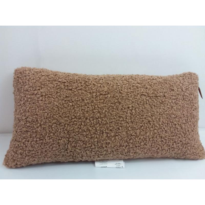Oversized Boucle Lumbar Throw Pillow with Exposed Zipper Brown