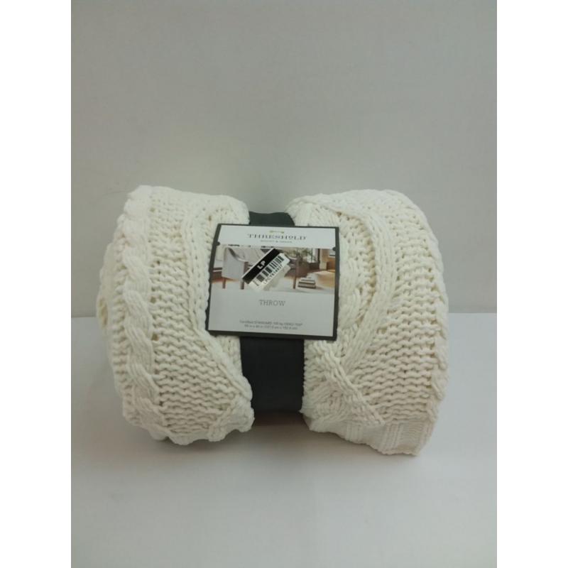 Cable Knit Chenille Throw Blanket Cream - Threshold
