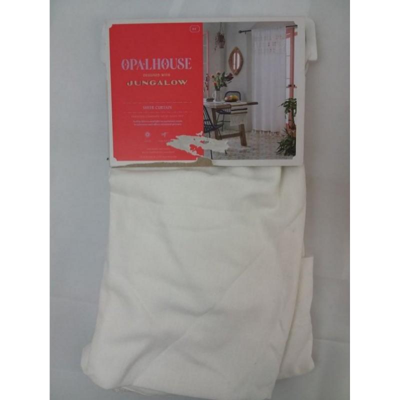 84x50 Banded Geo Macrame Sheer Curtain Panel White - Opalhouse designed with Jungalow