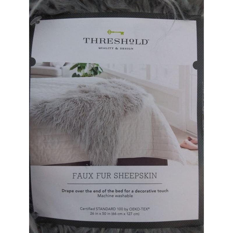 Faux Fur Sheepskin Throw Blanket Gray - Threshold