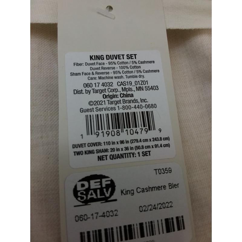 King Cashmere Blend Duvet Cover & Sham Set Natural - Casaluna