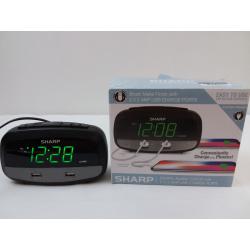 2/2 Amp USB Charge LED Alarm Clock Black - Sharp