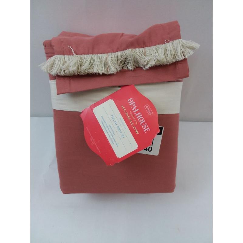 Queen Fringe Cotton Percale Sheet Set Coral