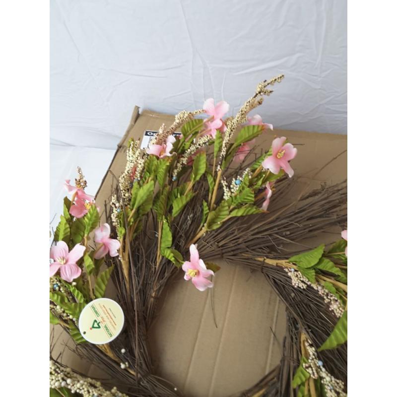 Artificial Spring Wreath Pink 22