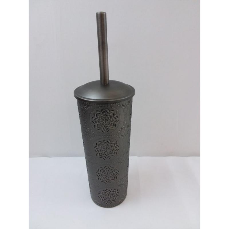 Punched with Embossed Solid Toilet Brush And Holder Set Dark Silver