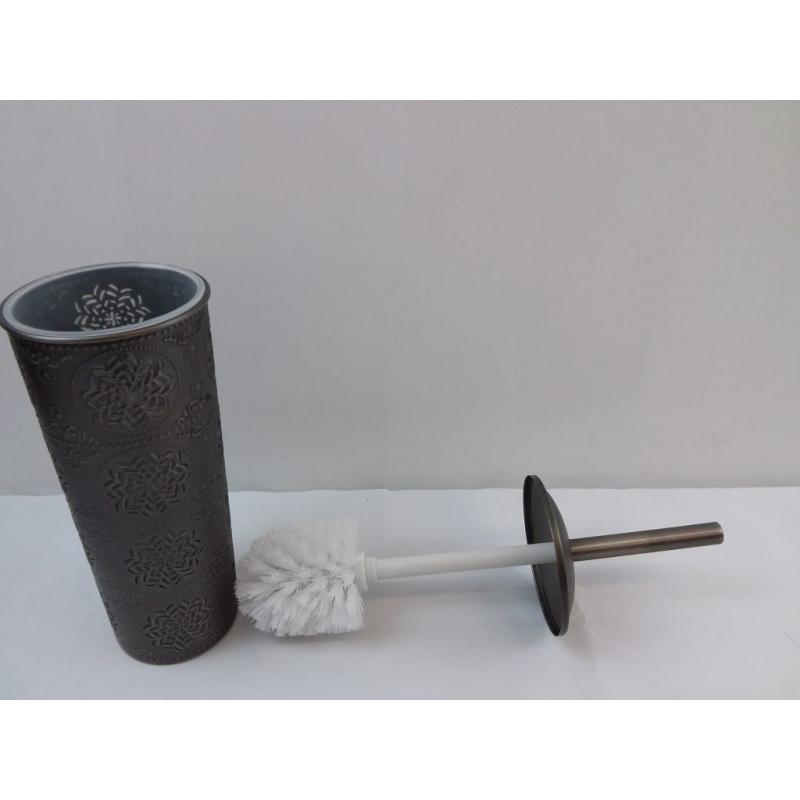 Punched with Embossed Solid Toilet Brush And Holder Set Dark Silver