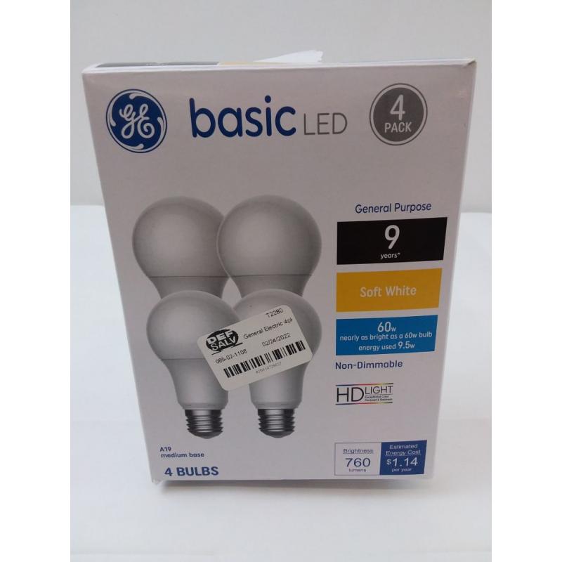 General Electric 4pk 60W Basic LED Light Bulb SW Dimming Reg Life