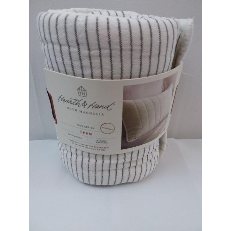 Standard Microstripe Pillow Sham Sour Cream / Railroad Gray - Hearth & Hand with Magnolia