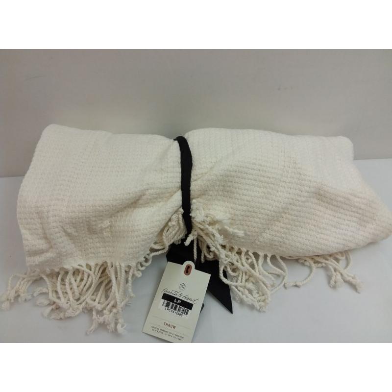 Solid Texture with Fringe Bed Throw Blanket Sour Cream - Hearth & Hand with Magnolia