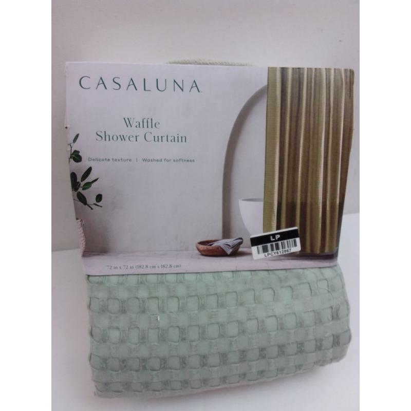 Waffle Shower Curtain Green-CASALUNA