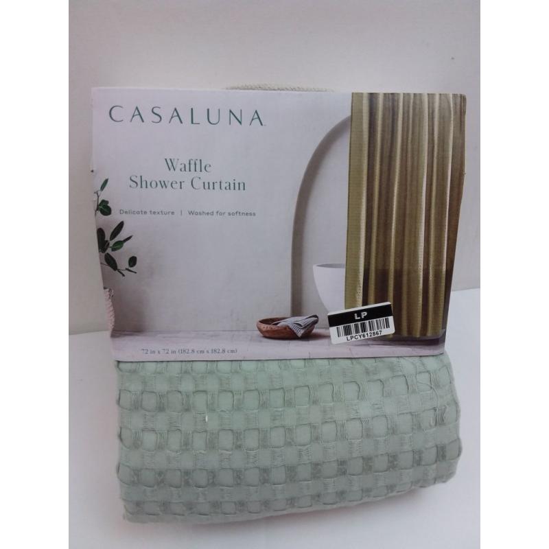 Waffle Shower Curtain Green-CASALUNA