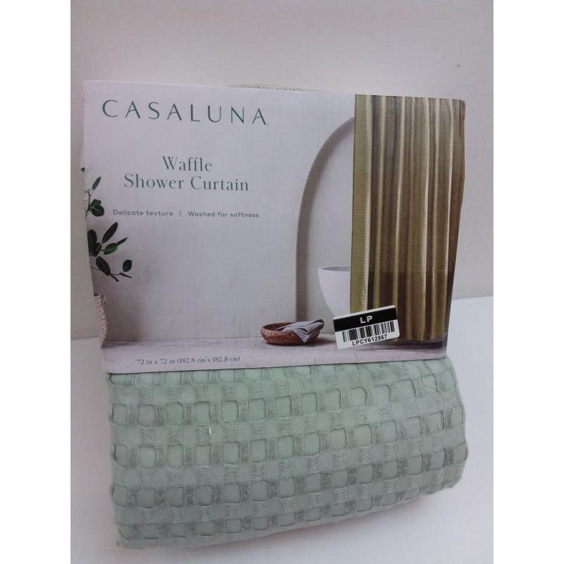 Waffle Shower Curtain Green-CASALUNA