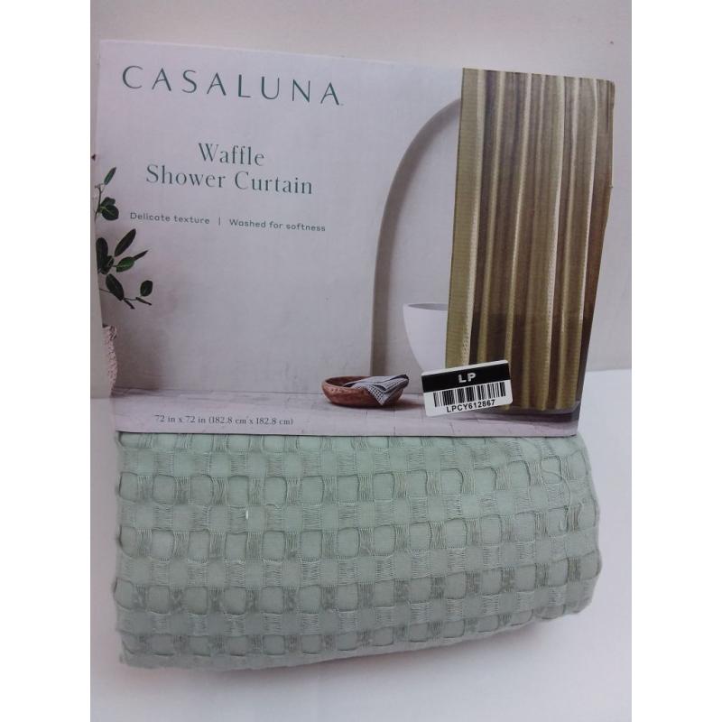 Waffle Shower Curtain Green-CASALUNA