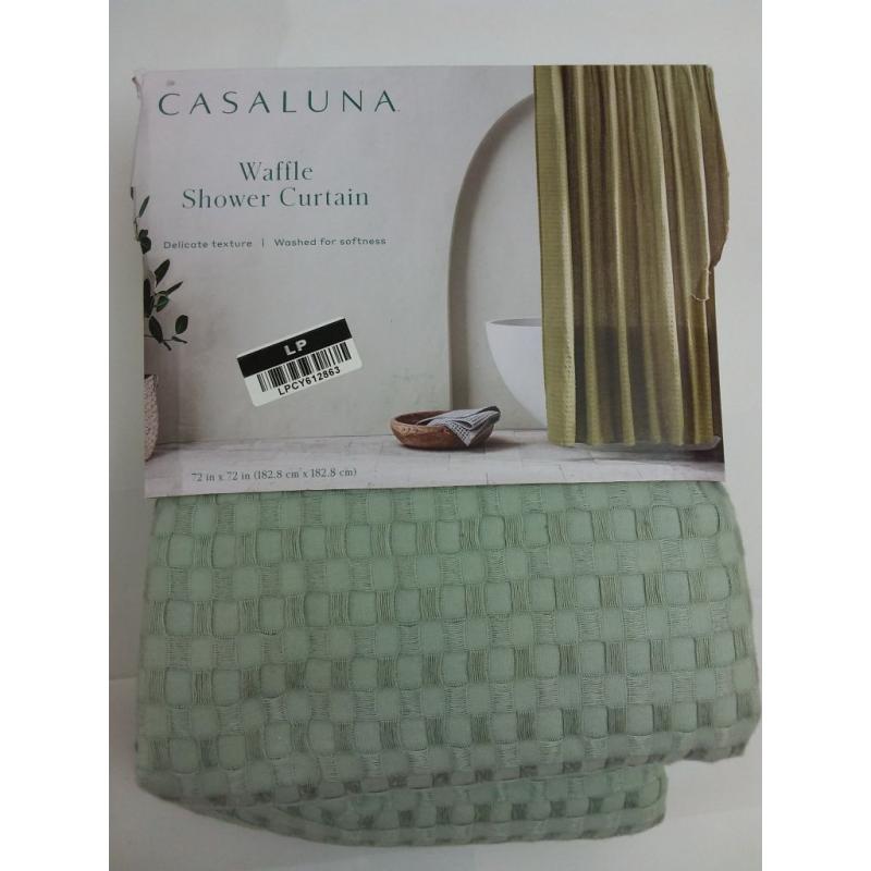 Waffle Shower Curtain Green-CASALUNA