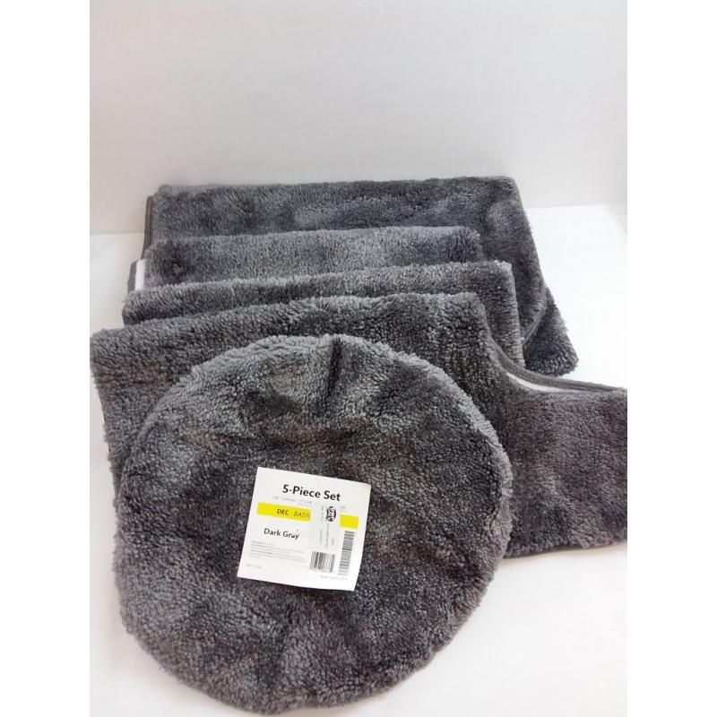 5pc Traditional Nylon Bath Rug Set Dark Gray