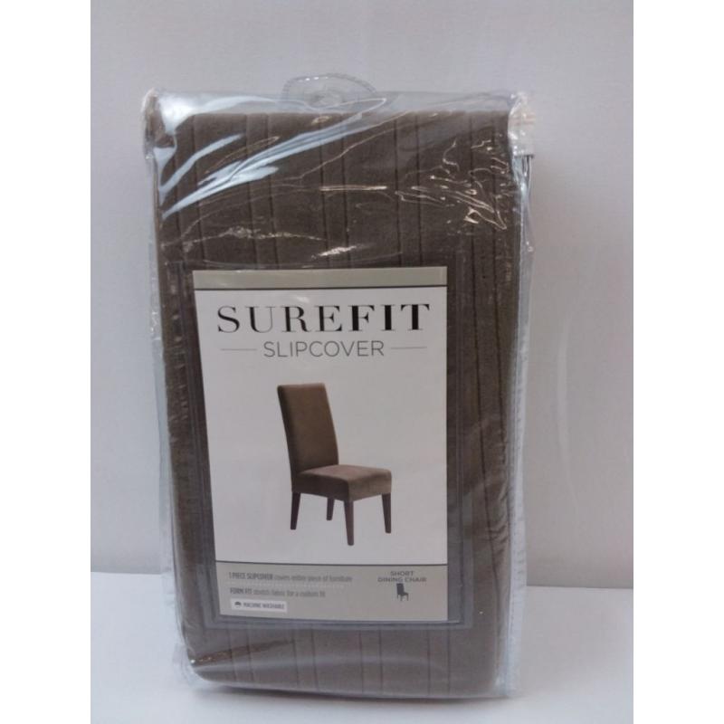 Stretch Pinstripe Short Dining Room Chair Cover Taupe/Brown - SureFit