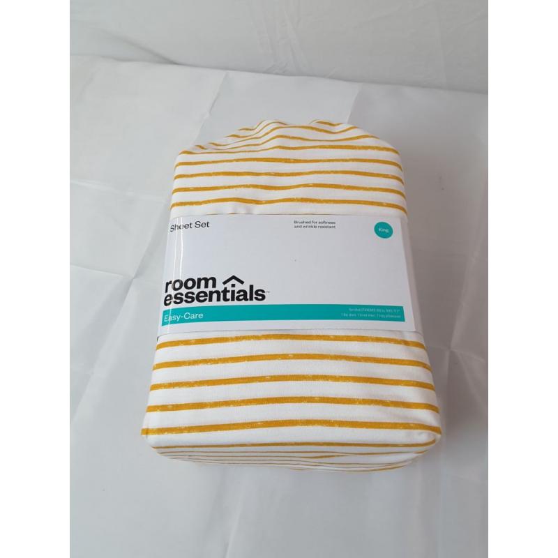 King Easy Care Printed Sheet Set Gold Stripe - Room Essentials